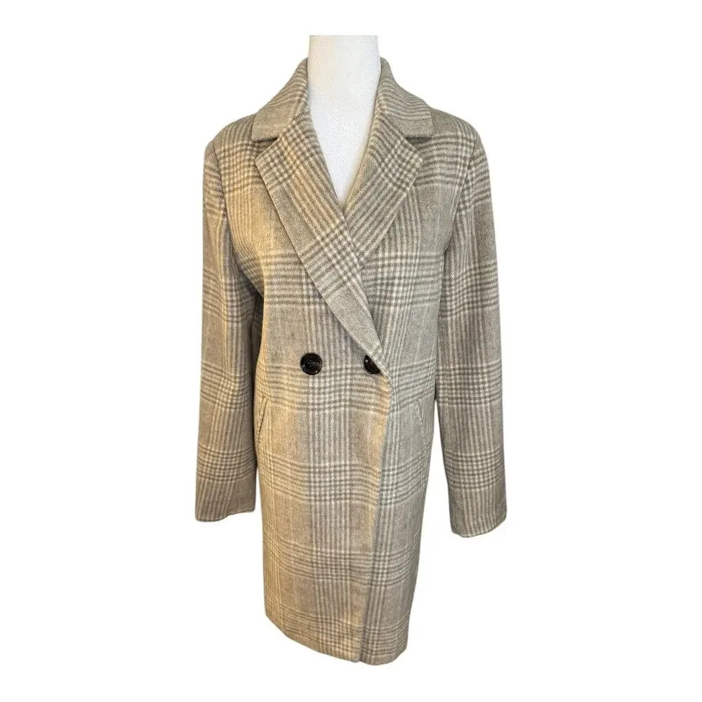 NEW Sam Edelman Women's XS Plaid Double-Breasted Overcoat Multicolor